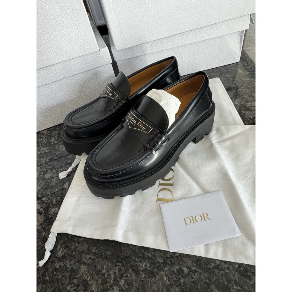 Dior Boy Platform Loafer $1150 Black Leather Dress Lug Shoes. NWB Sz 35.5 US 5.5